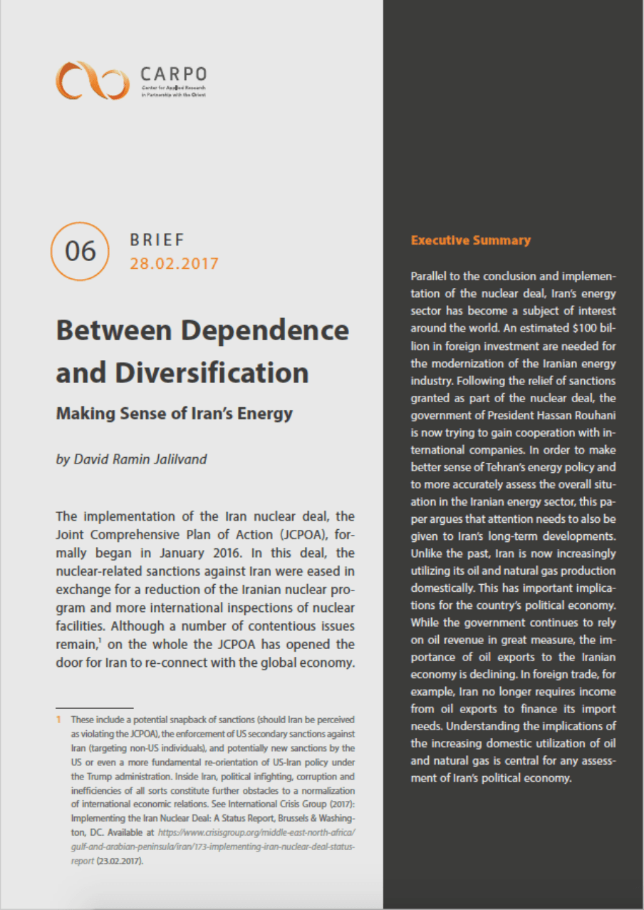 Between Dependence and Diversification. Making Sense of Iran’s Energy