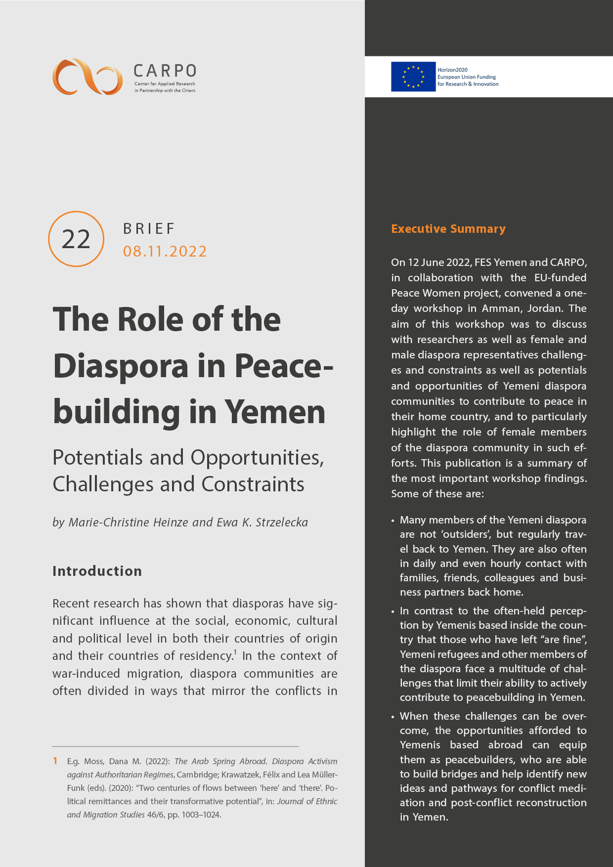 The Role of the Diaspora in Peacebuilding in Yemen. Potentials and Opportunities, Challenges and Constraints 