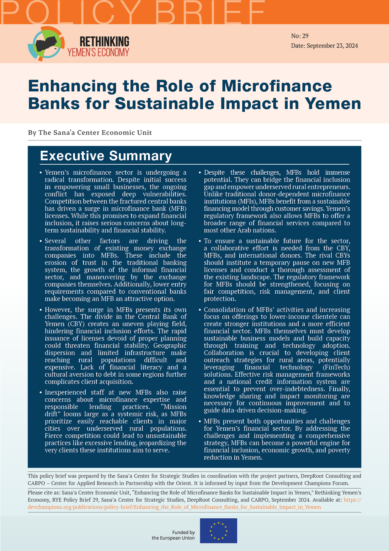 Enhancing the Role of Microfinance Banks for Sustainable Impact in Yemen